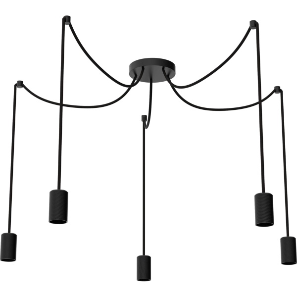 70165 Pendelleuchte SPYDER 5-WAVE schwarz| E27 | 5x3m | Textilkabel schwarz