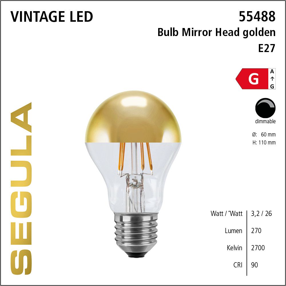 LED Leuchtmittel, Bulb, E27, dimmbare LED, Retrofit Lampe, warmweiß, Mirror Head golden