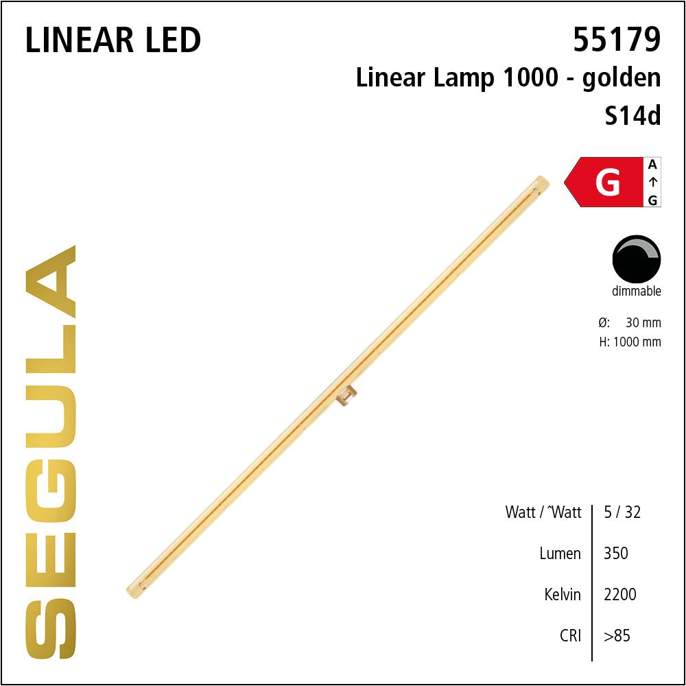 LED Linienlampe, 1 Meter Lampe, 1000mm Röhrenlampe, S14d, warmweiß, dimmbar, golden