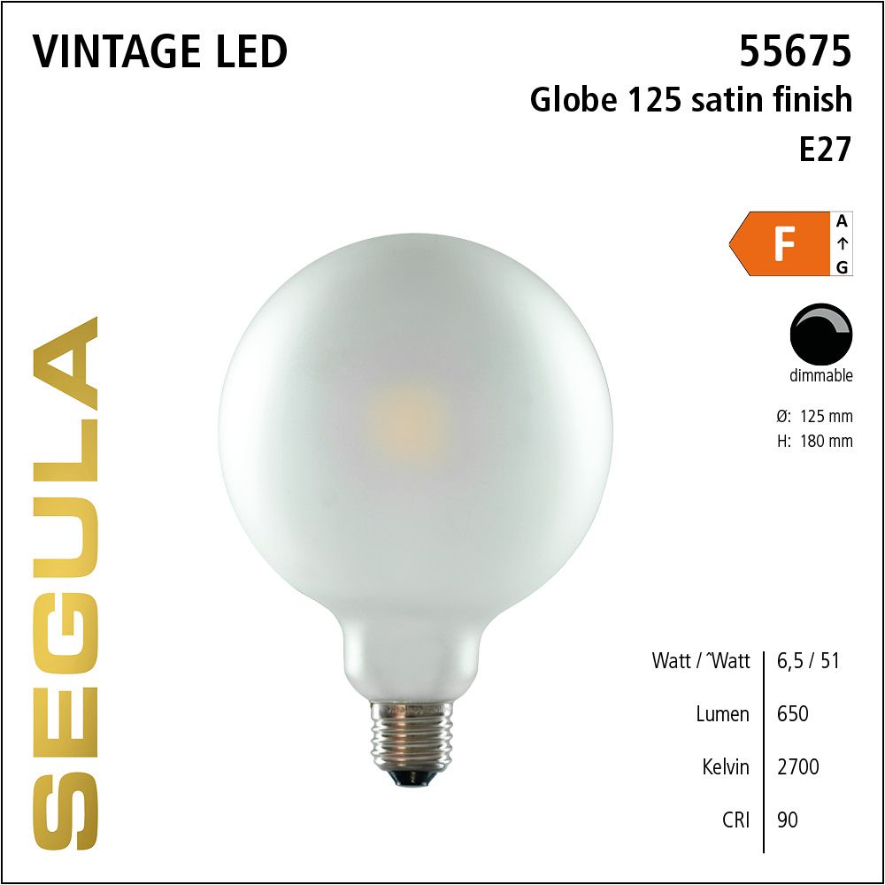 LED Leuchtmittel, Globe 125, E27, dimmbare LED, Retrofit Lampe, warmweiß, satin-finish
