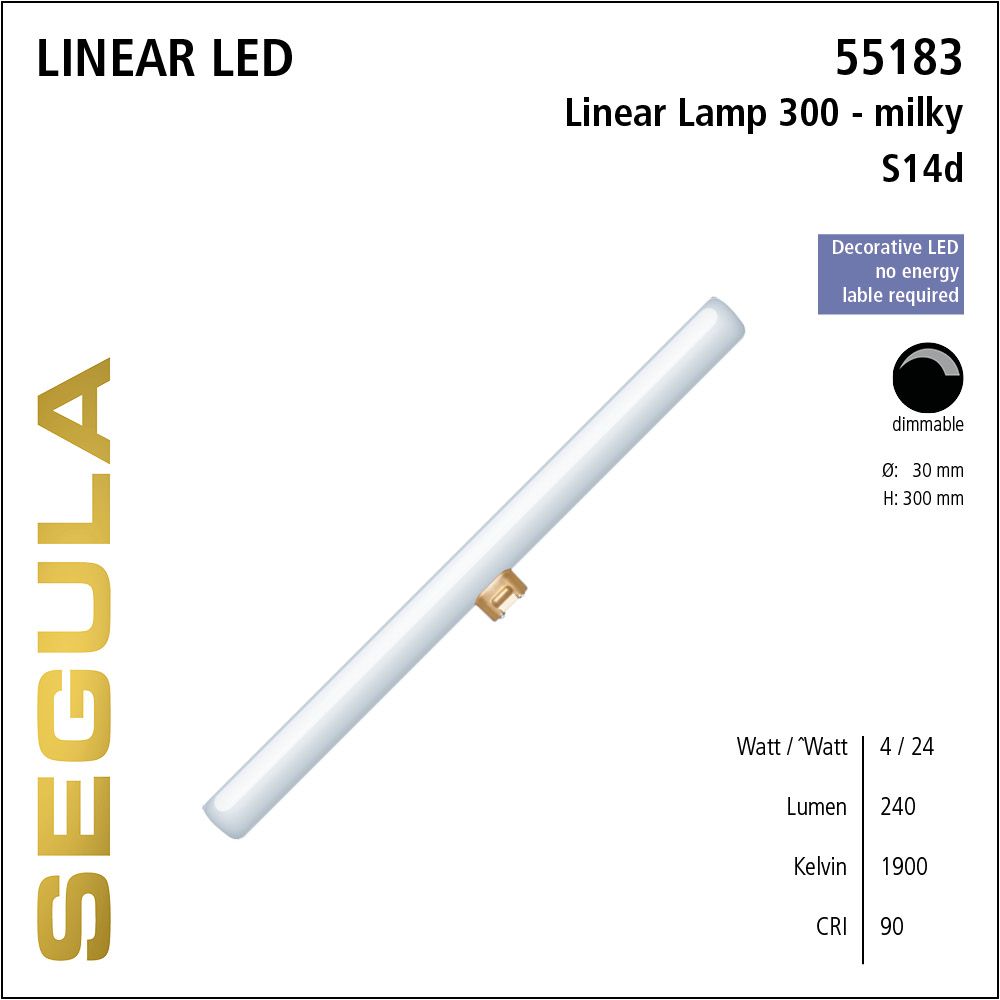 LED Linienlampe, 300mm Röhrenlampe, S14d, warmweiß, dimmbar, Opal, milky