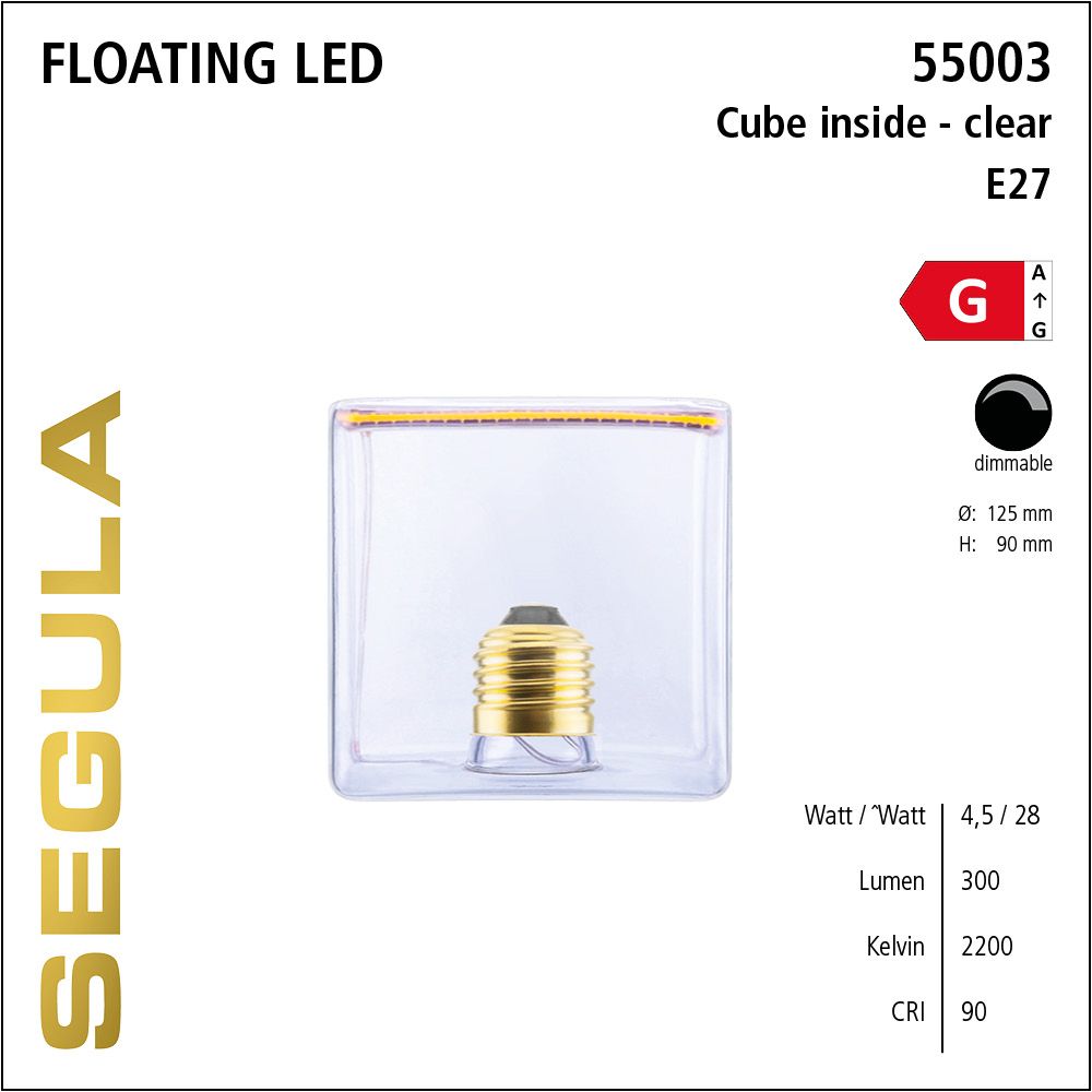 Design LED Leuchtmittel, Floating, Cube, Wuerfel, klar, inside, warmweiß, dimmbar