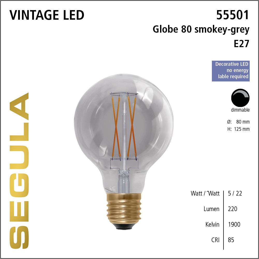 LED Leuchtmittel, Globe 80, E27, dimmbare LED, Retrofit Lampe, warmweiß, smokey grey