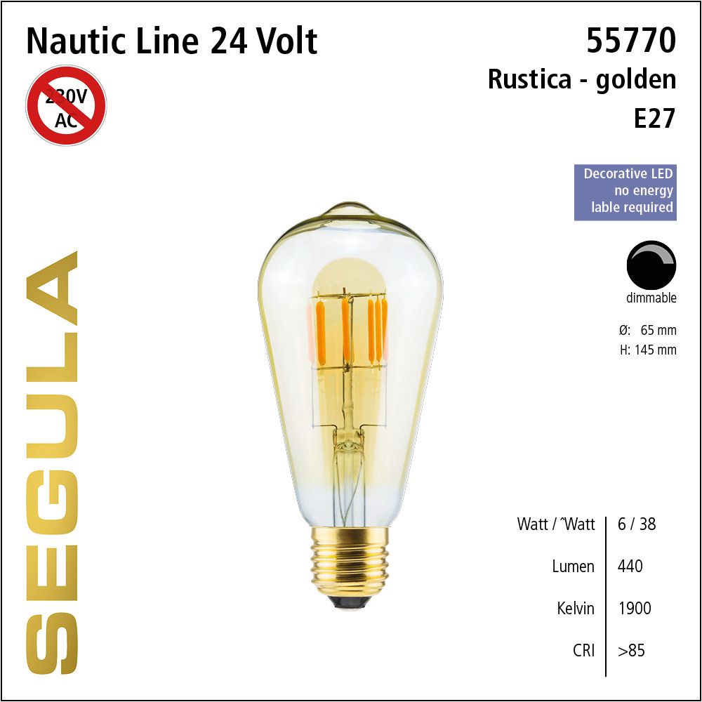 LED Leuchtmittel, 24 Volt, Rustika, Goldglas, dimmbar, warmweiß, Filament, LED Lampe, Retrofit