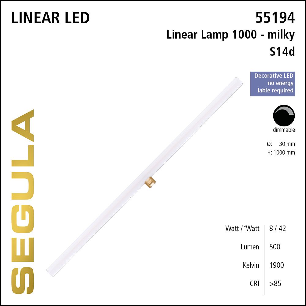 LED Linienlampe, 1 Meter Lampe, 1000mm Röhrenlampe, S14d, warmweiß, dimmbar, milky, Opal