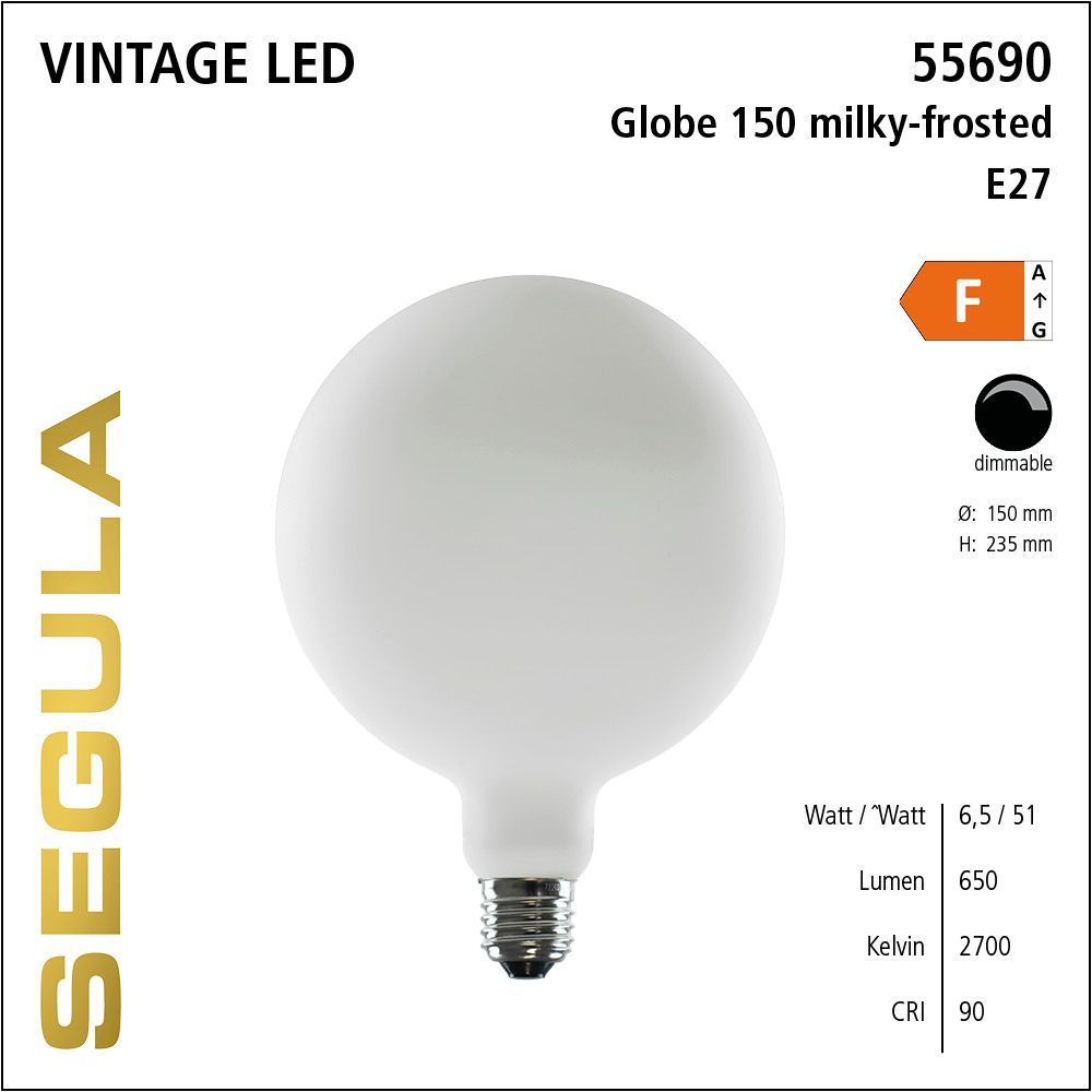 LED Leuchtmittel, Globe 150, E27, dimmbare LED, Retrofit Lampe, warmweiß, milky-frosted