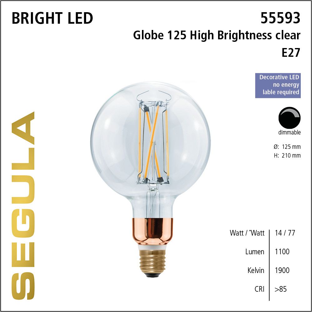 LED Leuchtmittel, Globe 125, E27, dimmbare LED, Bright Line Lampe, warmweiß, High Brightness clear