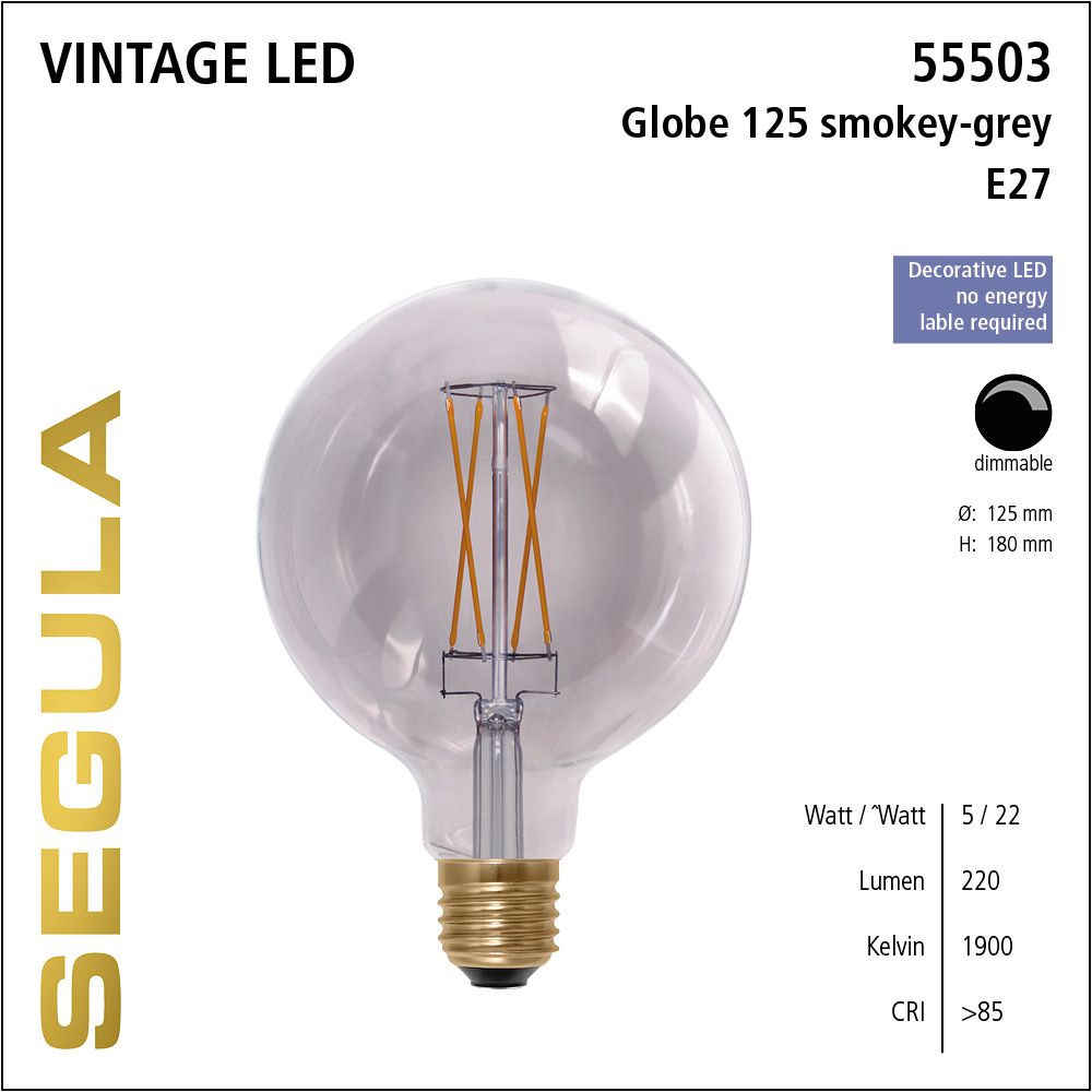 LED Leuchtmittel, Globe 125, E27, dimmbare LED, Retrofit Lampe, warmweiß, smokey grey