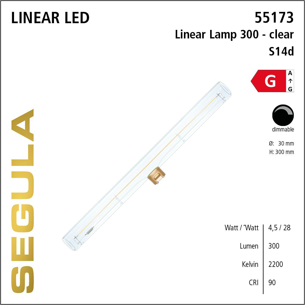 LED Linienlampe, 300mm Röhrenlampe, S14d, warmweiß, dimmbar, klar