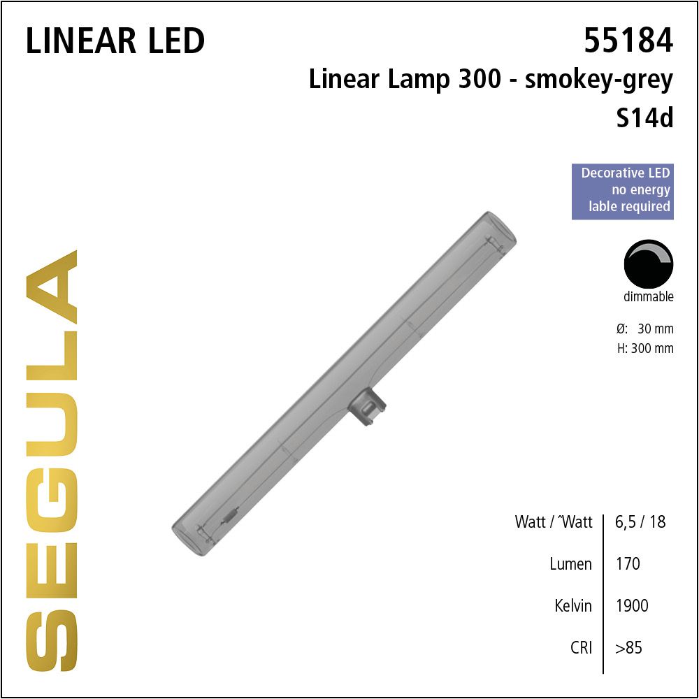 LED Linienlampe, 300mm Röhrenlampe, S14d, warmweiß, dimmbar, smokey grau, Rauchglas