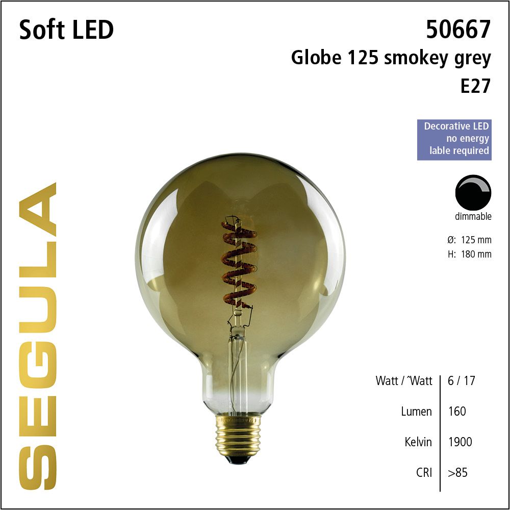 LED Leuchtmittel, SoftFilament Globe 125, E27, dimmbare LED, Retrofit Lampe, warmweiß, smokey-grey