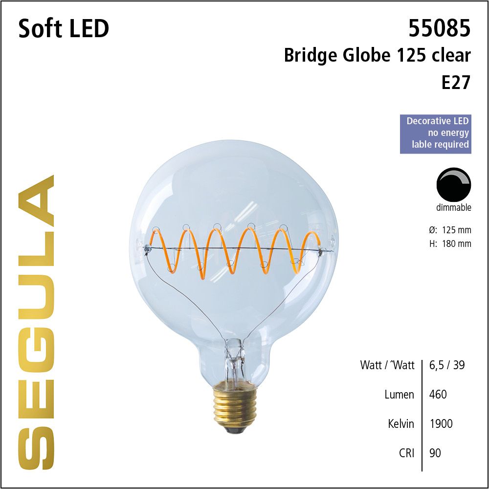 LED Leuchtmittel, SoftFilament Bridge Globe 125, Curved Plus, E27, dimmbare LED, Retrofit Lampe, warmweiß, clear