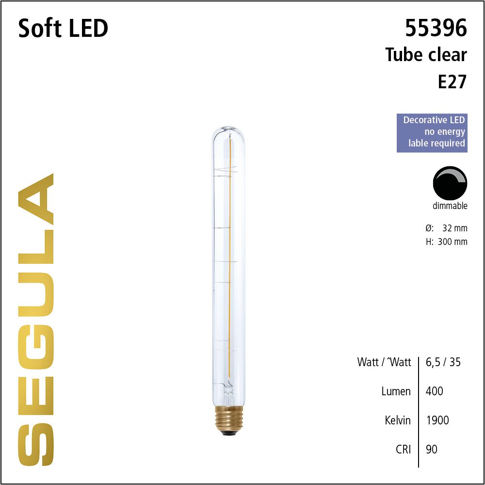 LED Leuchtmittel, Tube, Soft Filament, E27, dimmbare LED, Retrofit Lampe, warmweiß, klar