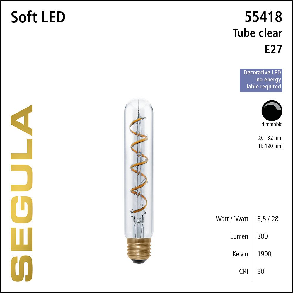 LED Leuchtmittel, Tube, Soft Filament, E27, dimmbare LED, Retrofit Lampe, warmweiß, klar