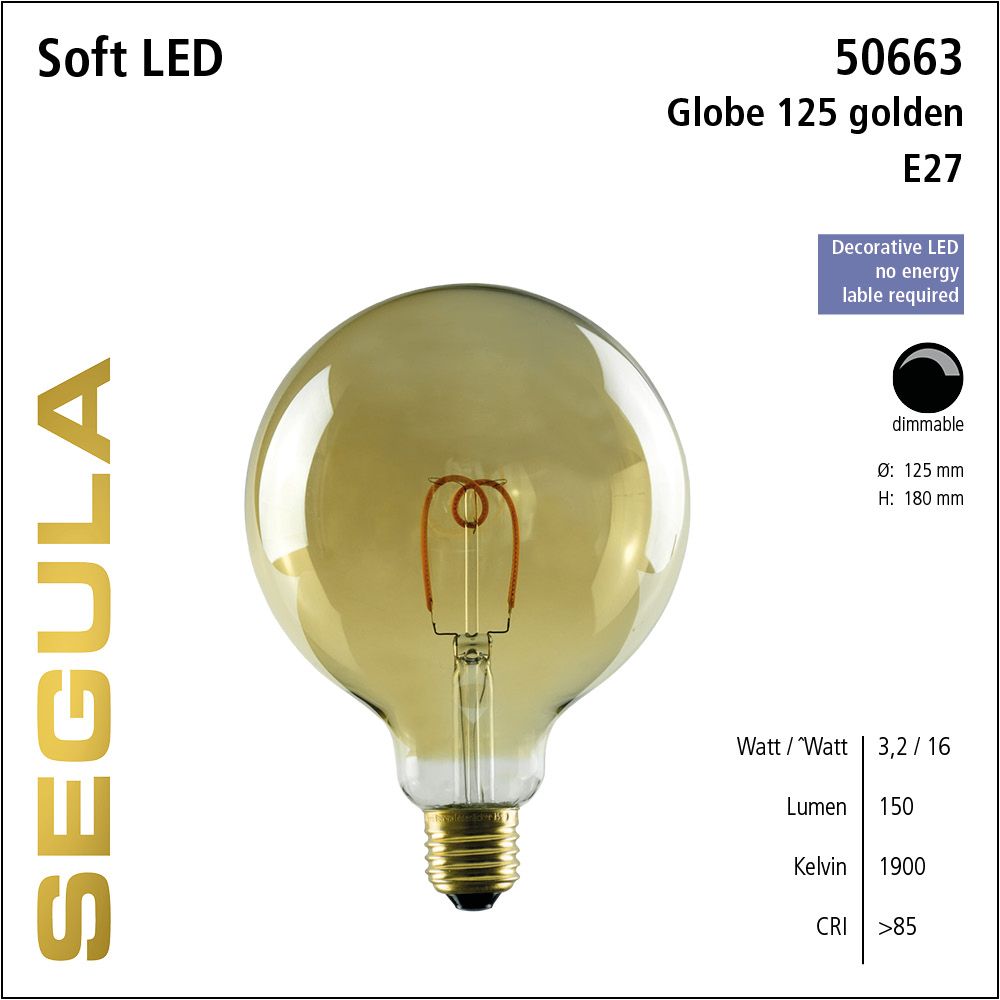 LED Leuchtmittel, Soft Globe 125, E27, dimmbare LED, Retrofit Lampe, warmweiß, golden