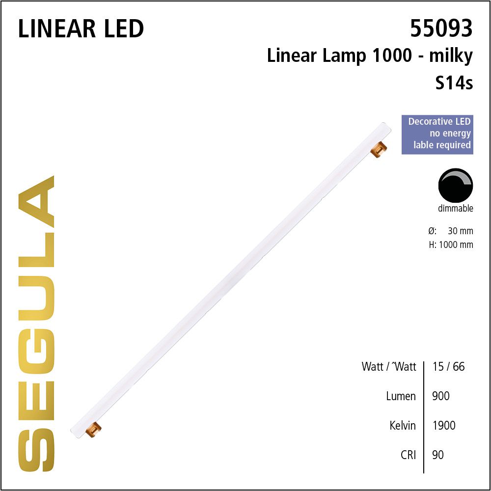 LED Linienlampe, 1 Meter Lampe, 1000mm Röhrenlampe, S14s, warmweiß, dimmbar, Opal, milky