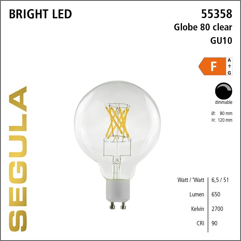 LED Leuchtmittel, Globe 80, GU10, dimbare LED, Bright Line Lampe, warmweiß, clear