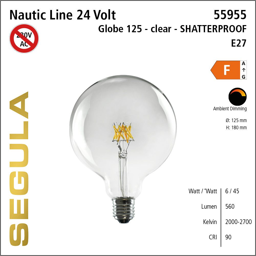LED Leuchmittel, 24Volt, Ambient Dimming, Globe, dimmbar, Retrofit, Filament, warmweiss, scherbensicher