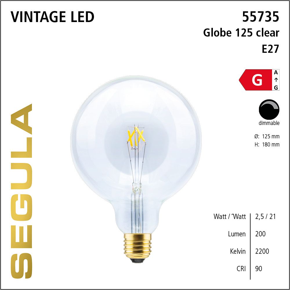 LED Leuchtmittel, Globe 125, E27, dimmbare LED, Retrofit Lampe, warmweiß, clear