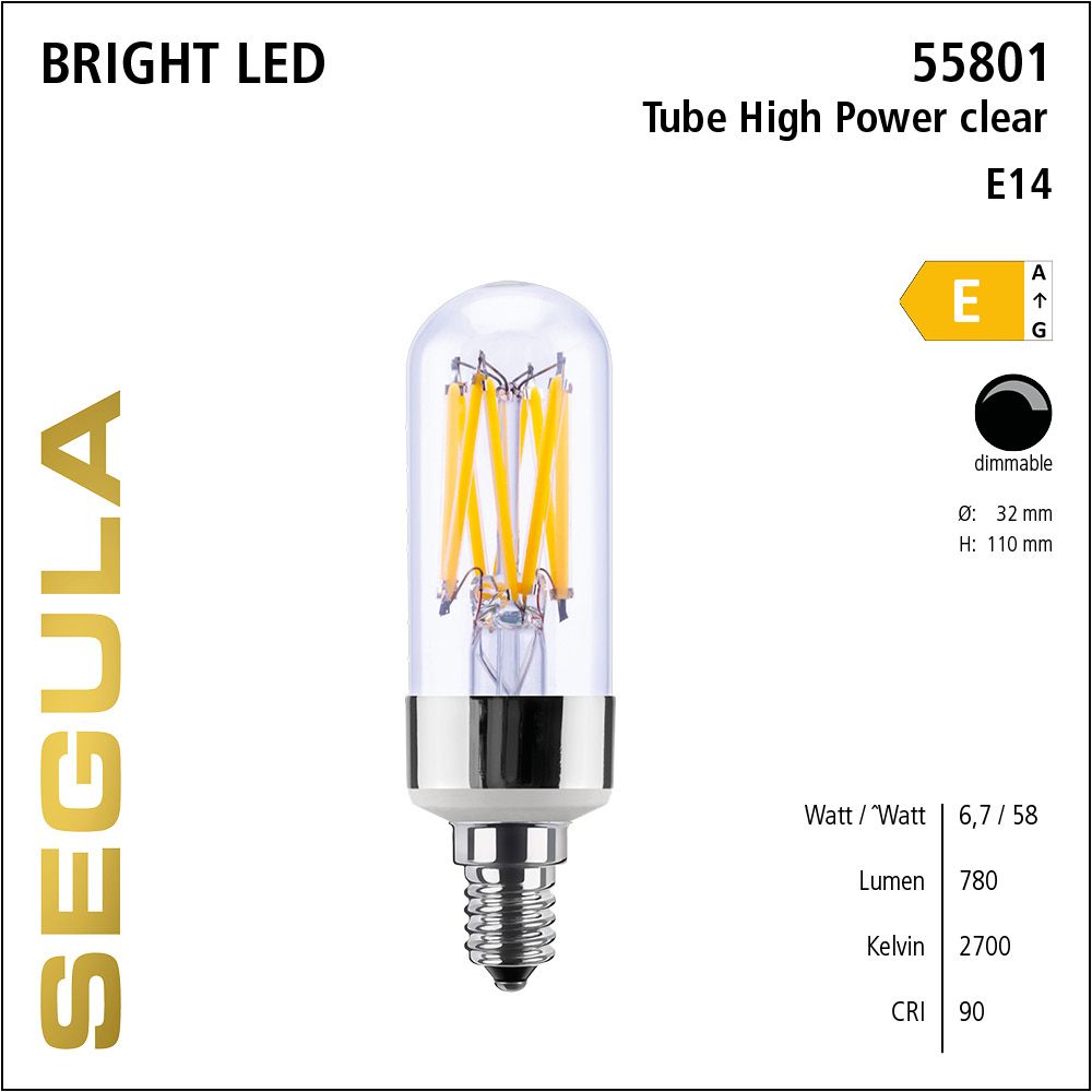 LED Leuchtmittel, Tube, E14, dimmbare LED, Bright Line Lampe, warmweiß, High Power clear