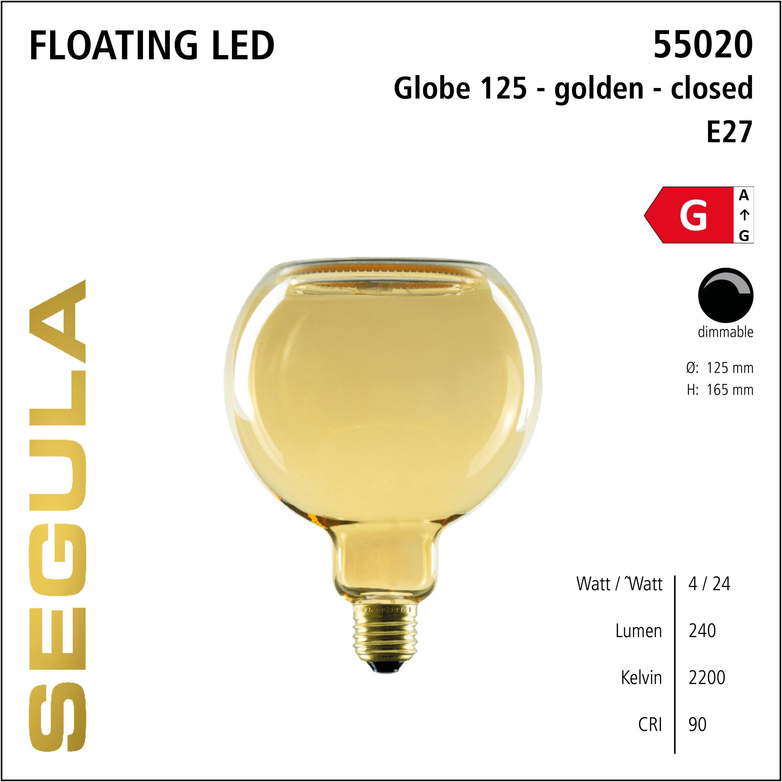 Design LED Leuchtmittel, Floating, Globe, golden, IP65, Outdoor, warmweiß, dimmbar 