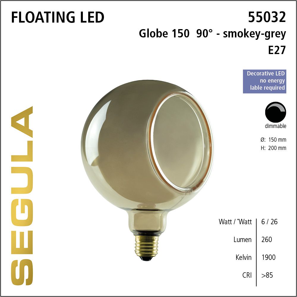 Design LED Leuchtmittel, Floating, Globe, smokey grau, warmweiß, dimmbar