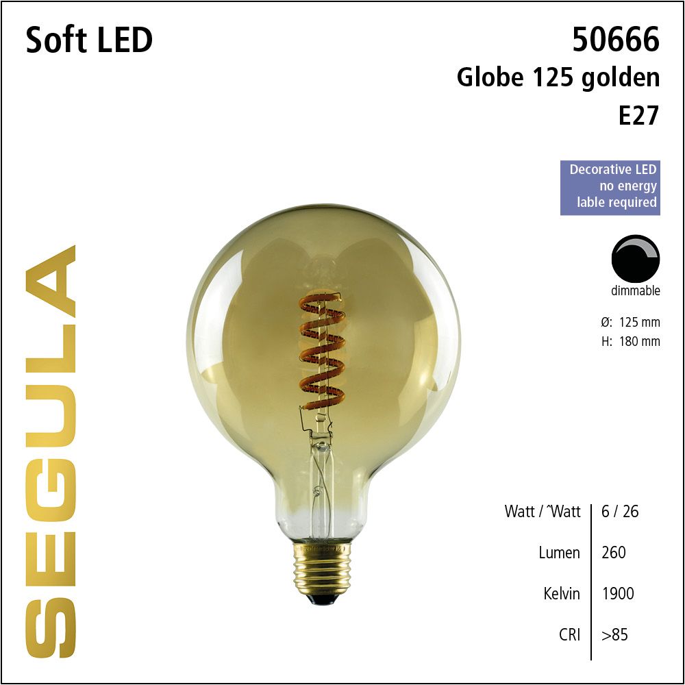 LED Leuchtmittel, SoftFilament Globe 125, E27, dimmbare LED, Retrofit Lampe, warmweiß, golden