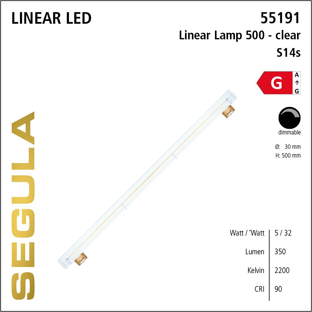 LED Linienlampe, 500mm Röhrenlampe, S14s, warmweiß, dimmbar, klar