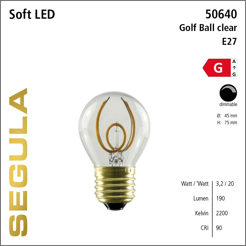 LED Leuchtmittel, Golfball, Soft Filament, E27, dimmbare LED, Retrofit Lampe, warmweiß, Klarglas