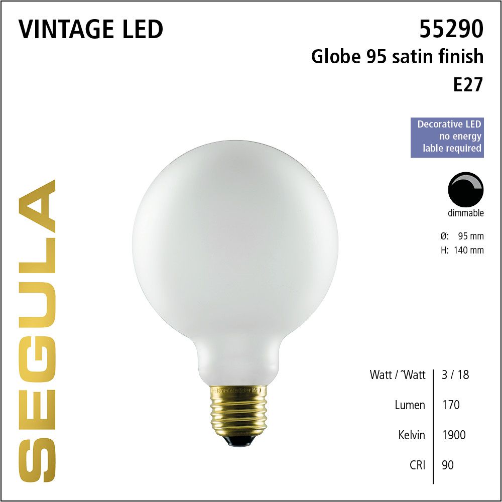 LED Leuchtmittel, Globe 95, E27, dimmbare LED, Retrofit Lampe, warmweiß, satin-finish