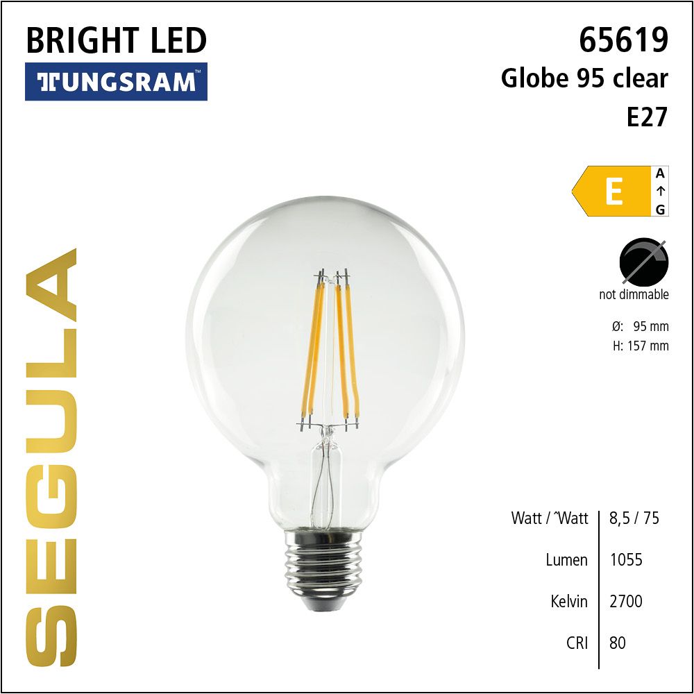 LED Leuchtmittel, Globe 95, E27, Bright Line Lampe, Tungsram, warmweiß, clear