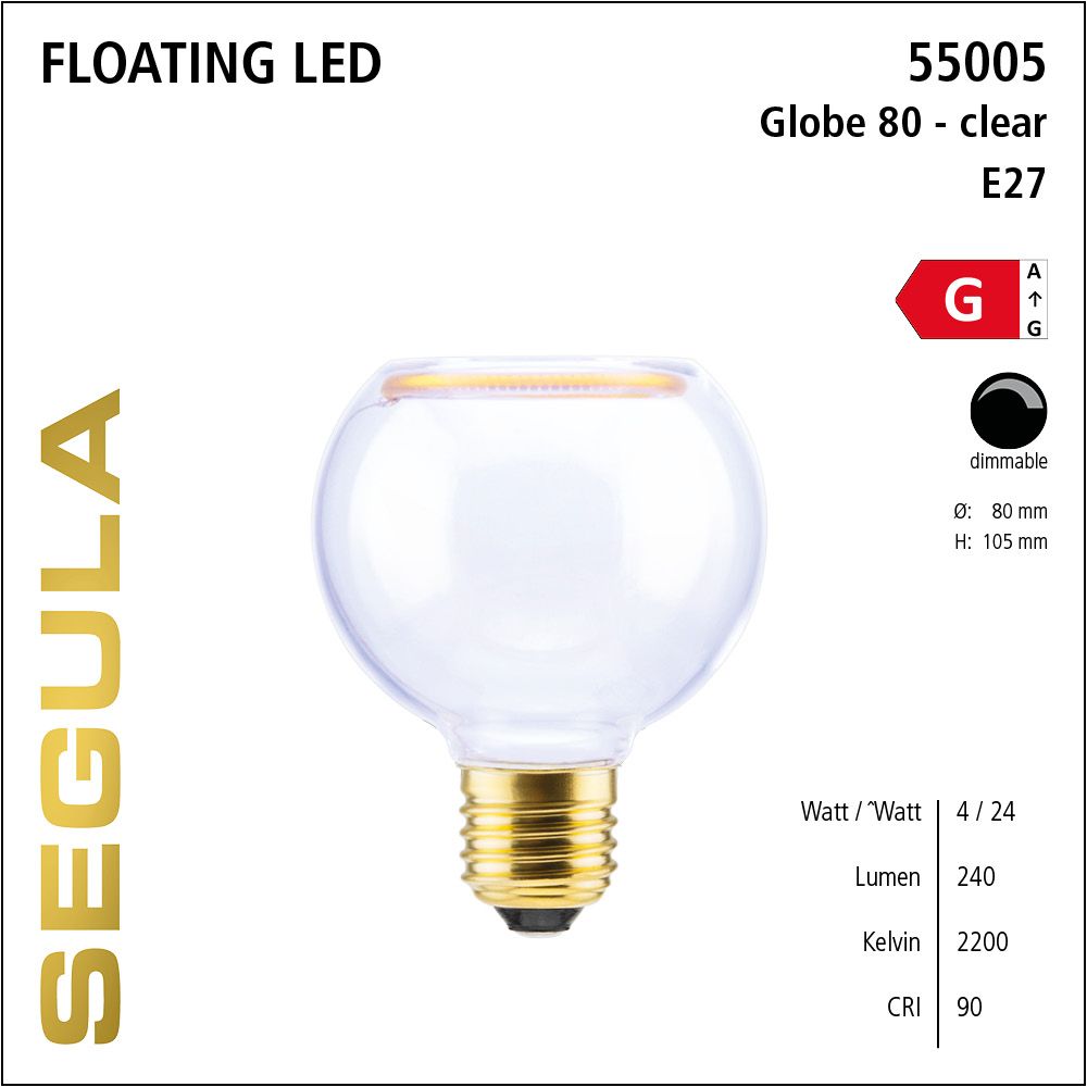 Design LED Leuchtmittel, Floating, Globe, klar, warmweiß, dimmbar