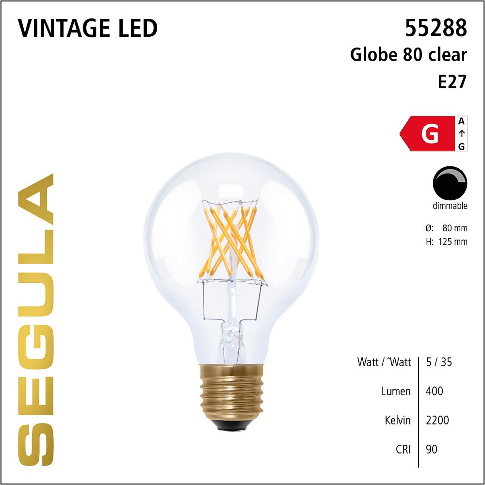 LED Leuchtmittel, Globe 80, E27, dimmbare LED, Retrofit Lampe, warmweiß, clear