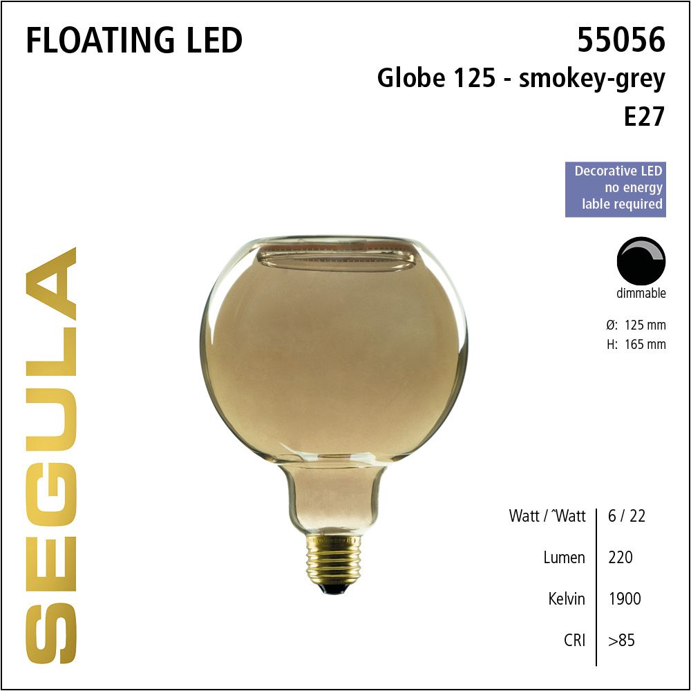 Design LED Leuchtmittel, Floating, Globe, smokey grau, Rauchglas, warmweiß, dimmbar