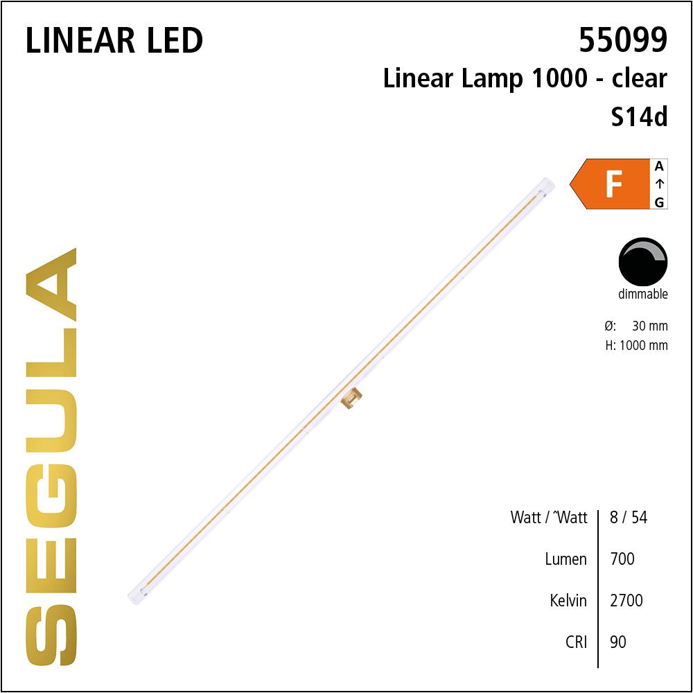 LED Linienlampe, 1 Meter Lampe, 1000mm Röhrenlampe, S14d, warmweiß, dimmbar, klar