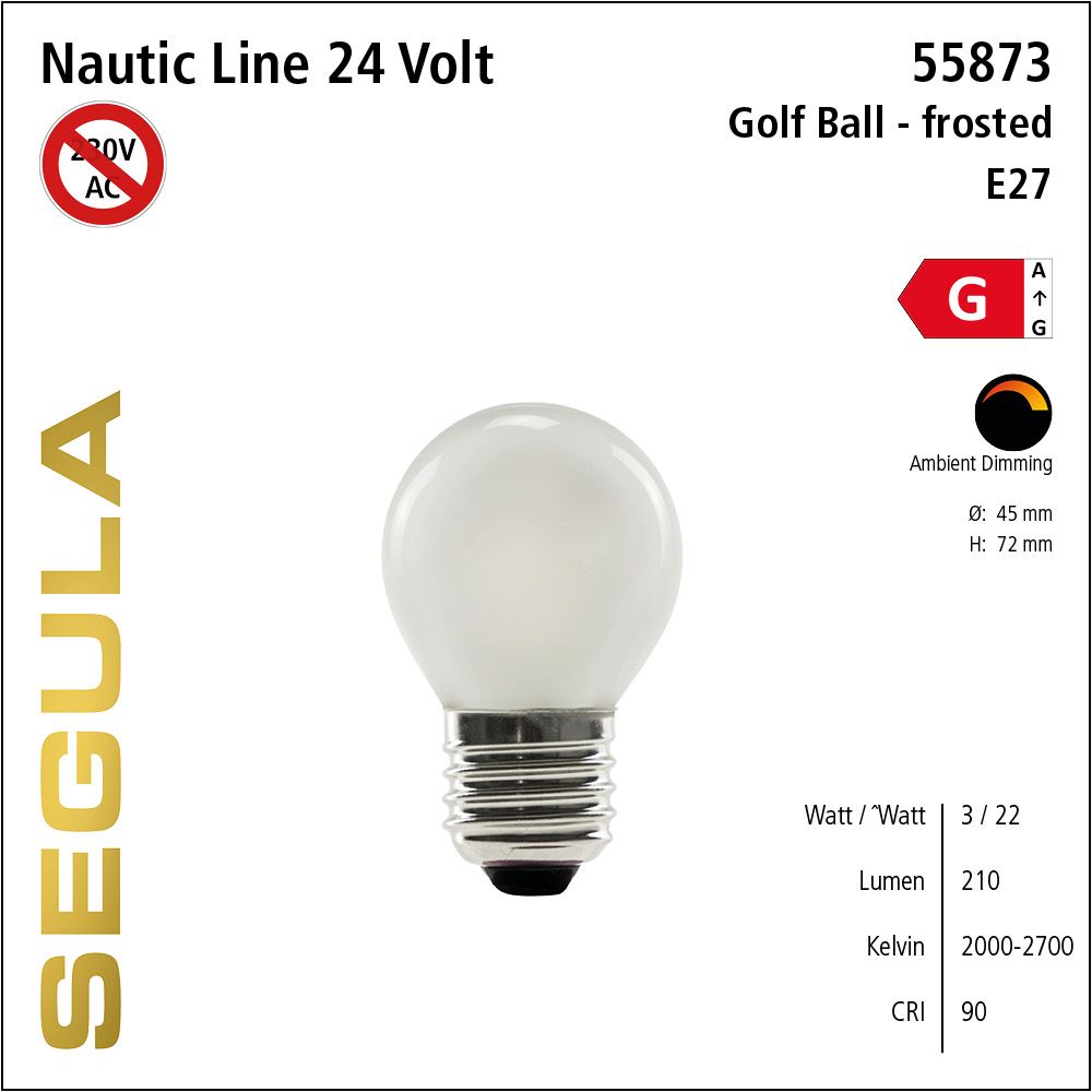 Led Leuchtmittel, 24 Volt, Golfball, dimmbar, Ambient Dimming, retrofit, warmweiß, E27