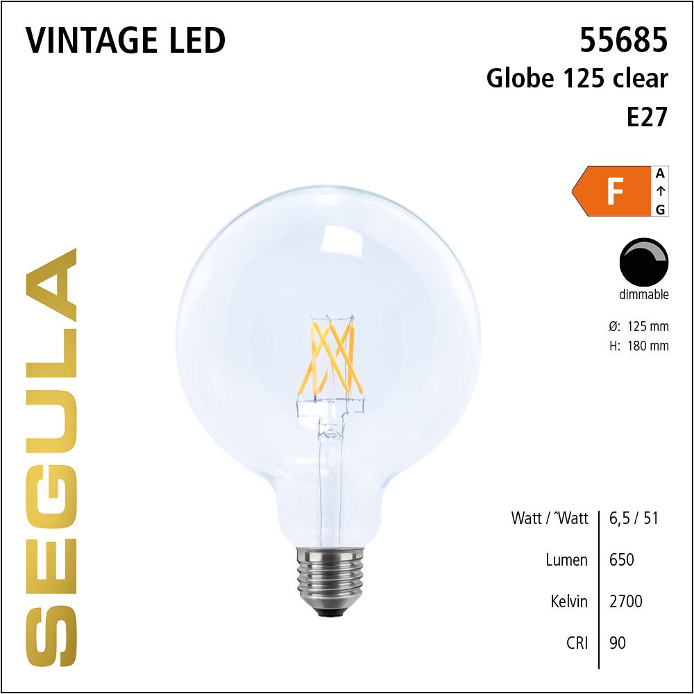 LED Leuchtmittel, Globe 125, E27, dimmbare LED, Retrofit Lampe, warmweiß, clear