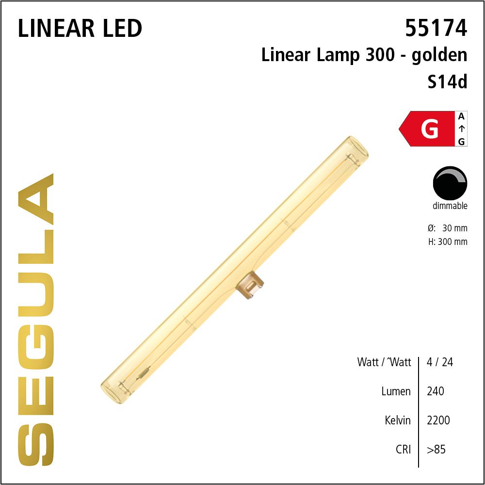 LED Linienlampe, 300mm Röhrenlampe, S14d, warmweiß, dimmbar, golden