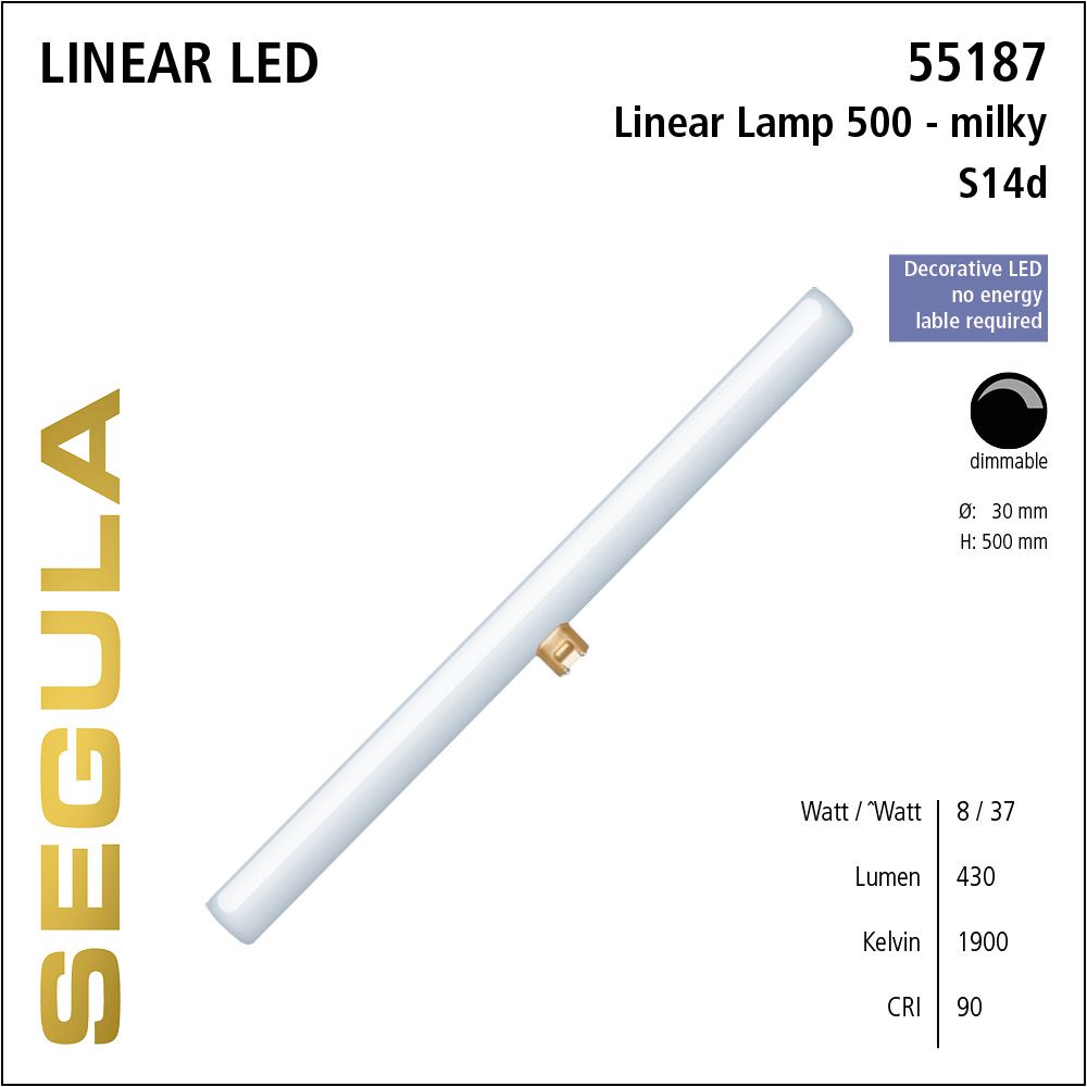 LED Linienlampe, 500mm Röhrenlampe, S14d, warmweiß, dimmbar, Opal, milky