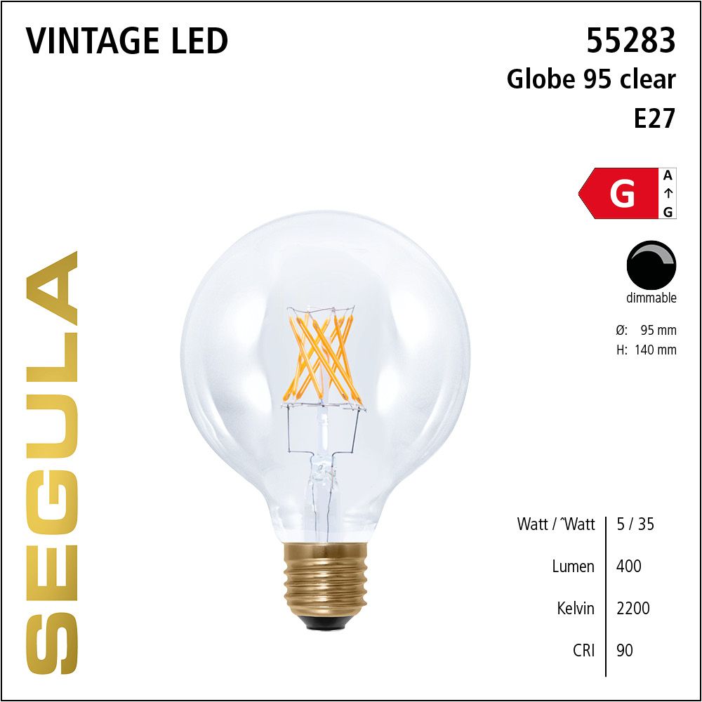 LED Leuchtmittel, Globe 95, E27, dimmbare LED, Retrofit Lampe, warmweiß, clear