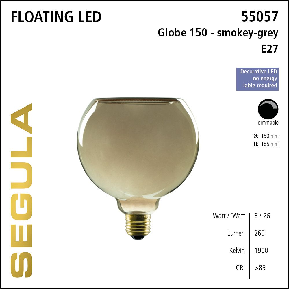 Design LED Leuchtmittel, Floating, Globe, smokey grau, Rauchglas, warmweiß, dimmbar