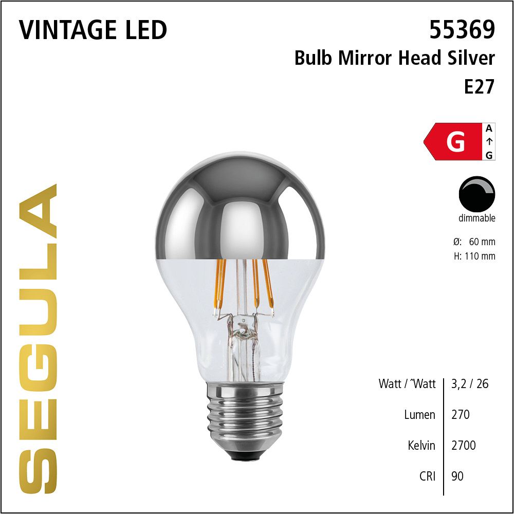 LED Leuchtmittel, Bulb, E27, dimmbare LED, Retrofit Lampe, warmweiß, Mirror Head