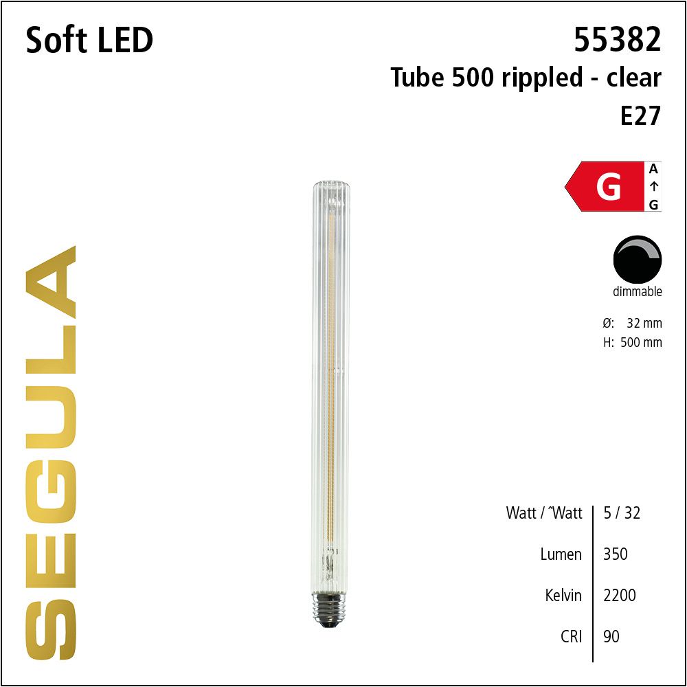 LED Leuchtmittel, Long Tube, Soft Filament, E27, dimmbare LED, Retrofit Lampe, warmweiß, klar, Strukturglas, geriffelt