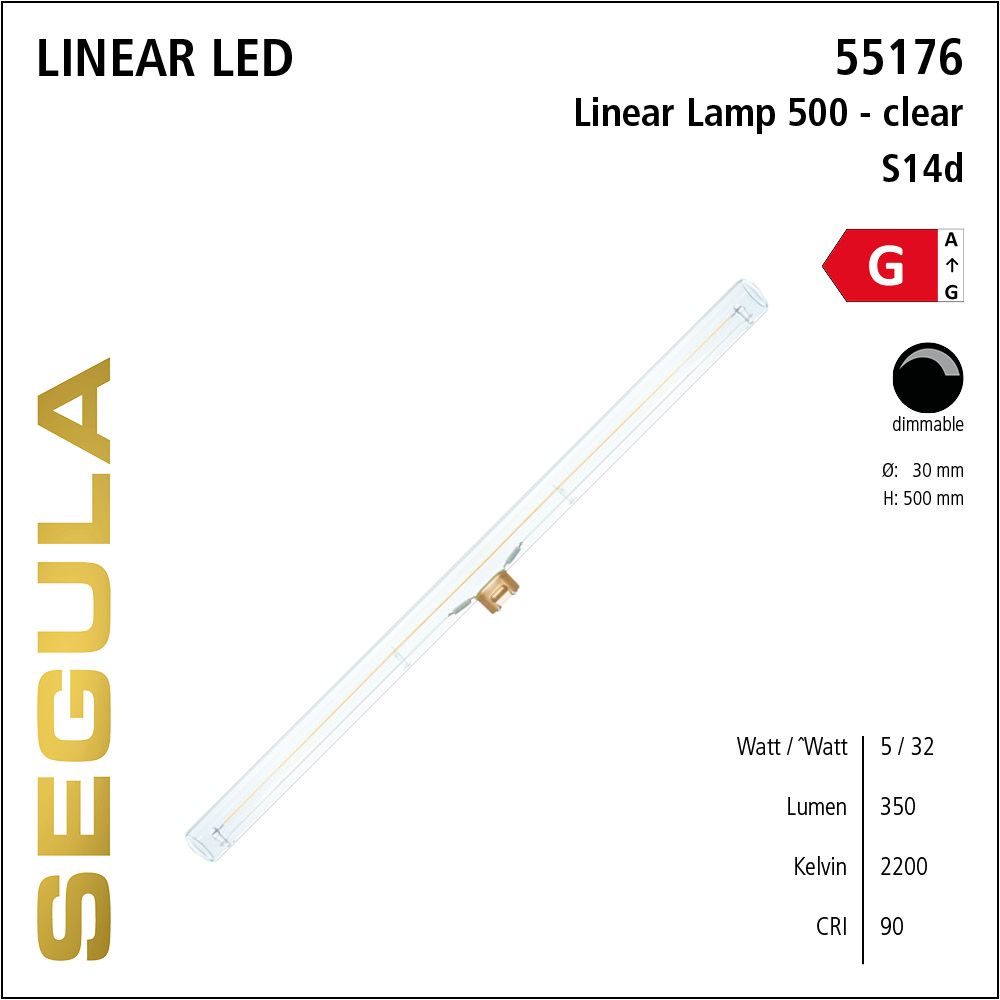 LED Linienlampe, 500mm Röhrenlampe, S14d, warmweiß, dimmbar, klar