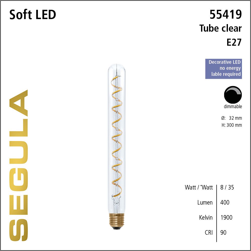 LED Leuchtmittel, Tube, Soft Filament, E27, dimmbare LED, Retrofit Lampe, warmweiß, klar