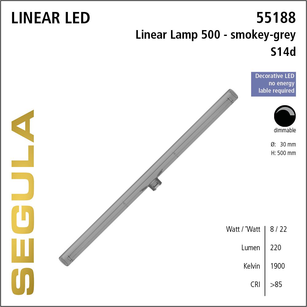 LED Linienlampe, 500mm Röhrenlampe, S14d, warmweiß, dimmbar, smokey grau, Rauchglas