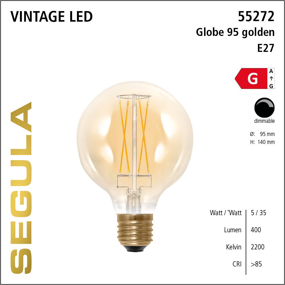 LED Leuchtmittel, Globe 95, E27, dimmbare LED, Retrofit Lampe, warmweiß, golden