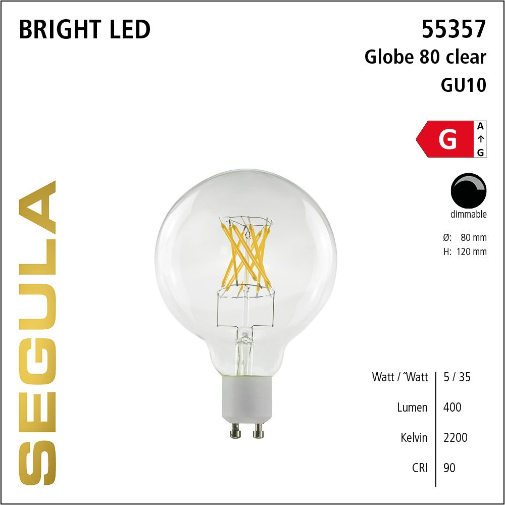 LED Leuchtmittel, Globe 80, GU10, dimbare LED, Bright Line Lampe, warmweiß, clear