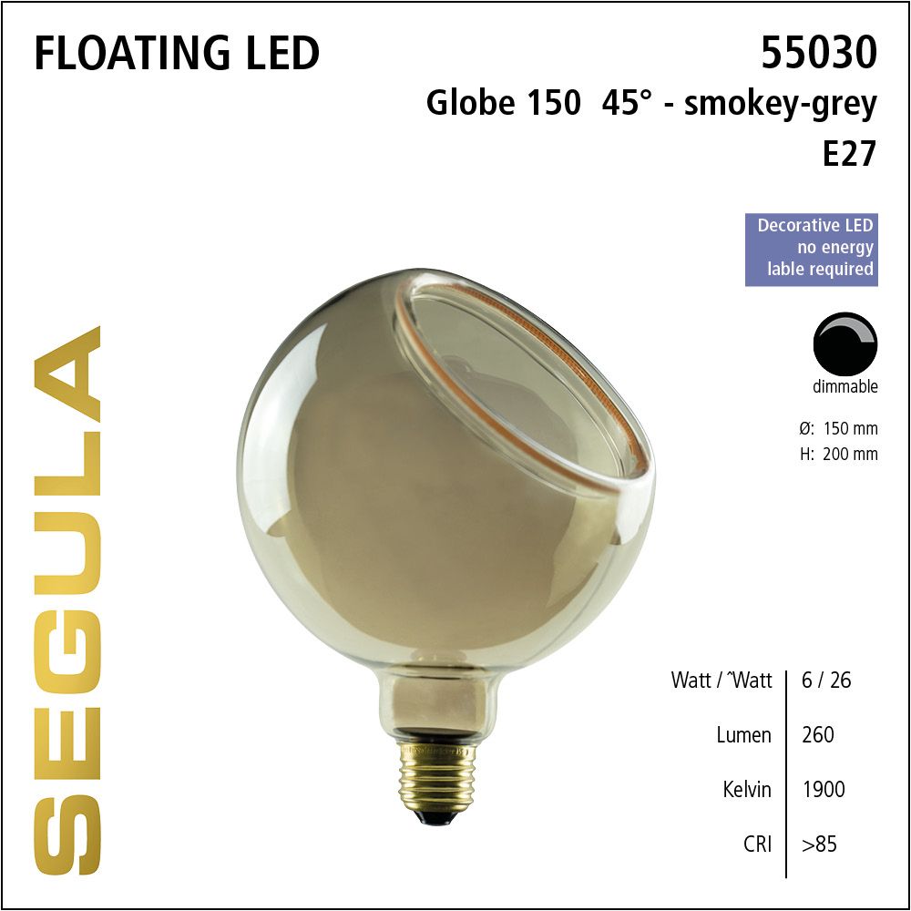 Design LED Leuchtmittel, Floating, Globe, smokey grau, warmweiß, dimmbar 