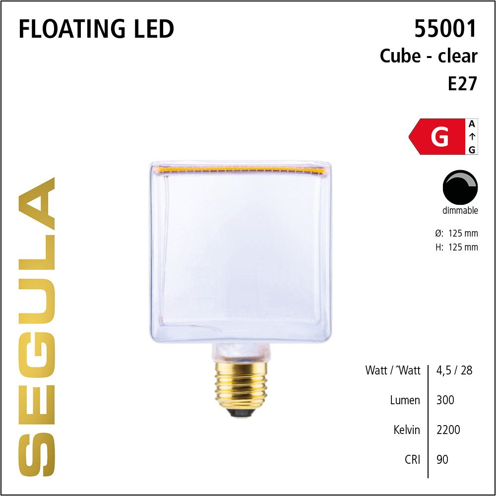 Design LED Leuchtmittel, Floating, Cube, Wuerfel, klar, warmweiß, dimmbar